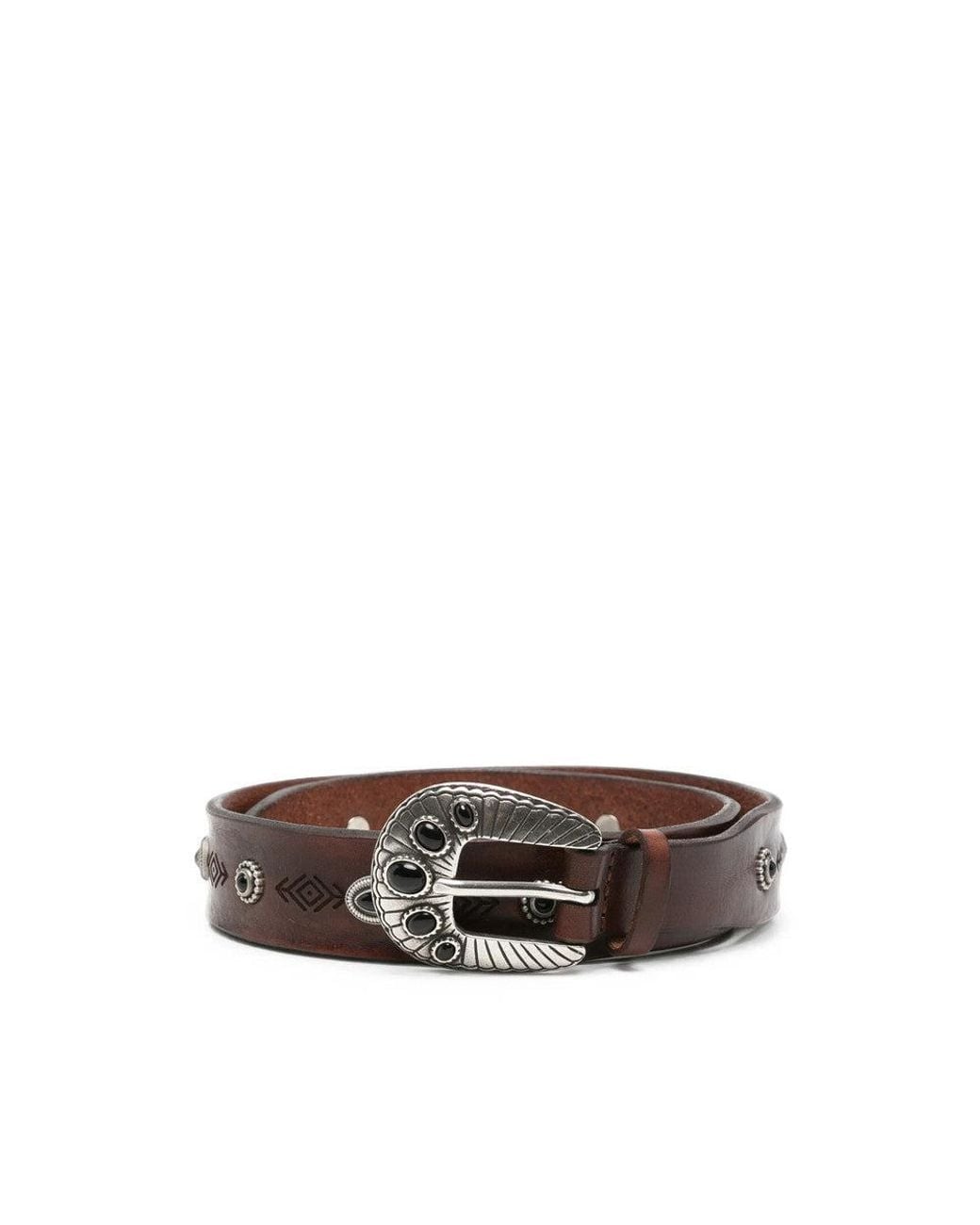 Orciani Brown Cabochon Embellished Buckle Belt for men