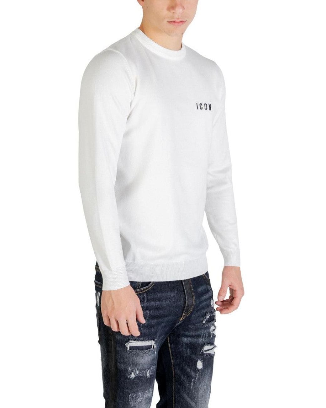 ICON DENIM White Crew Neck Sweatshirt for men