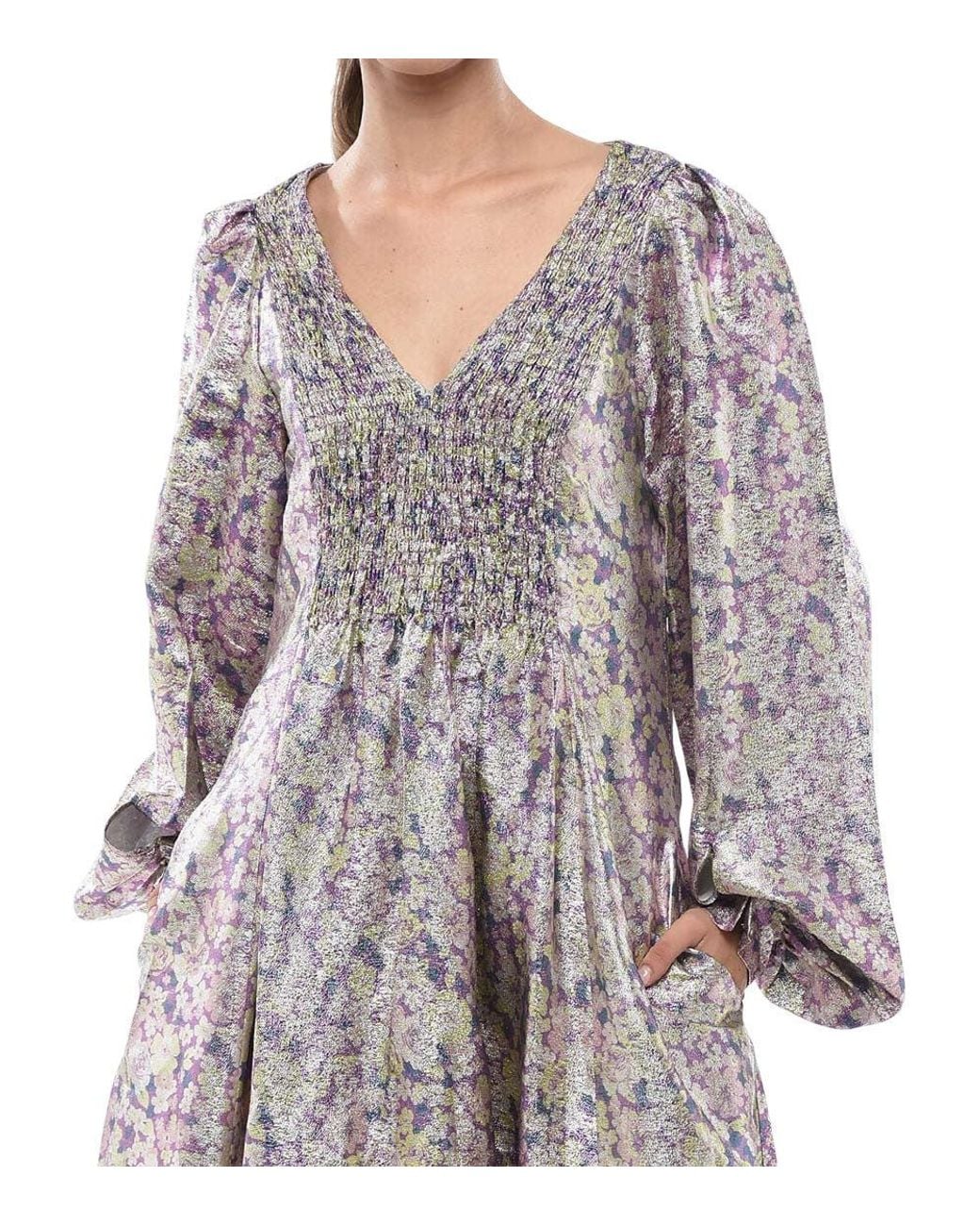 Stella McCartney Purple Floral V Neck Maxi Dress