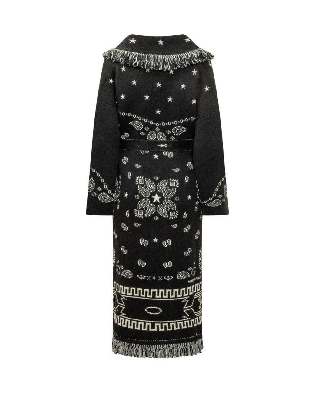 Alanui Black Printed Shawl Neck Trench Coat