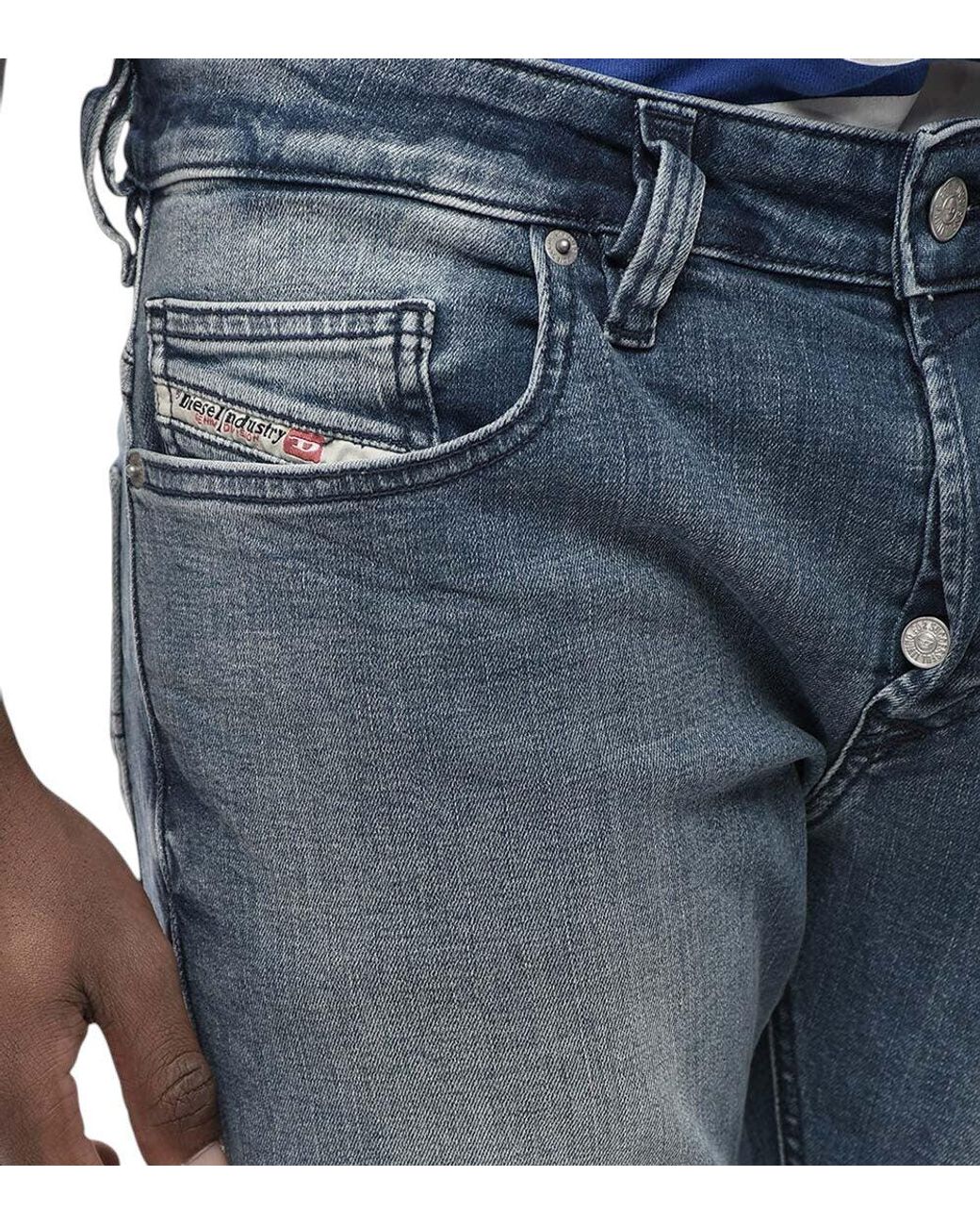 DIESEL Blue Straight Mid Rise Jeans for men
