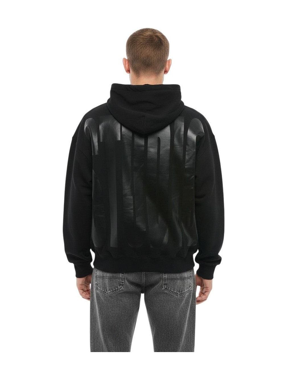 1989 STUDIO Black Relaxed Graphic Hoodie for men