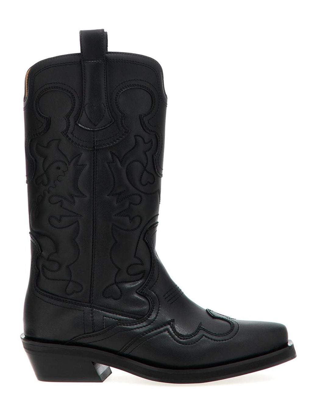 Ganni Black Embroidered Western Boots