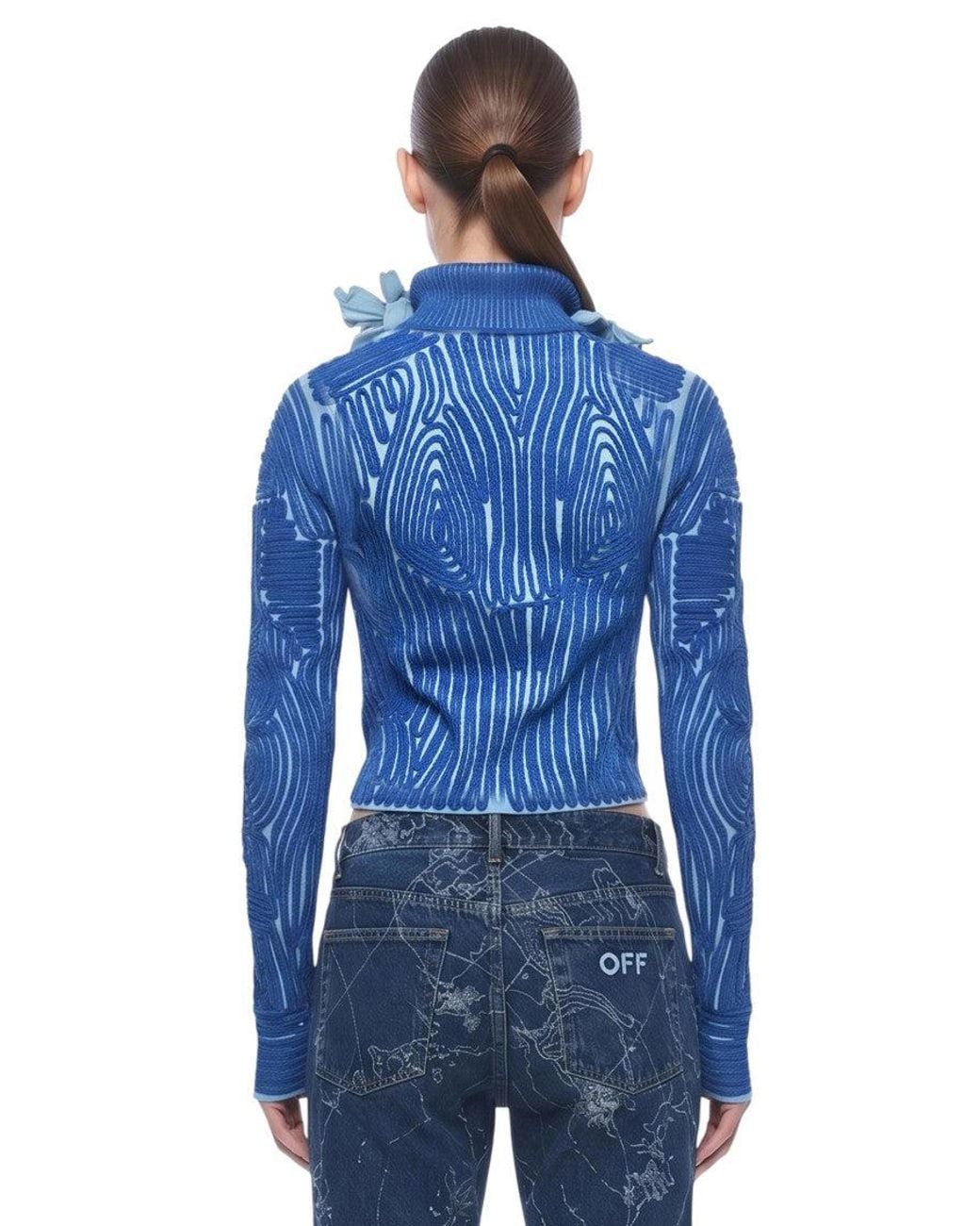 Off-White c/o Virgil Abloh Blue Embroidered Turtle Neck Sweater