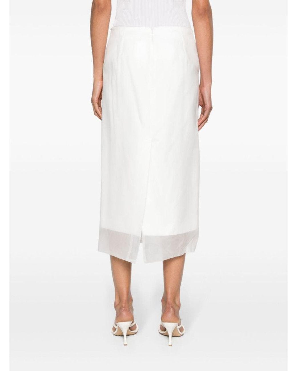 Sportmax White Silk Midi Skirt