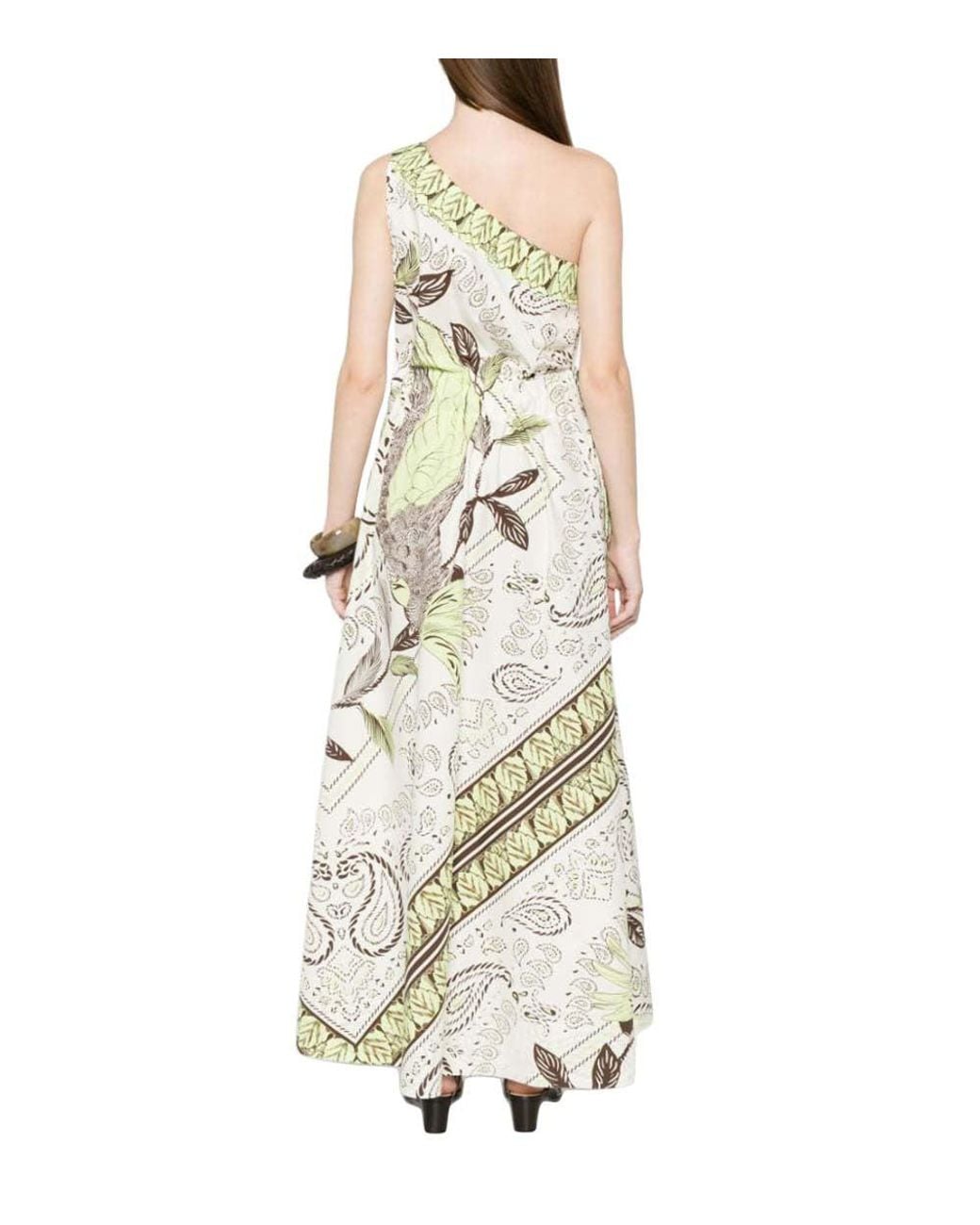Tory Burch Metallic Multicolour One Shoulder Printed Midi Dress