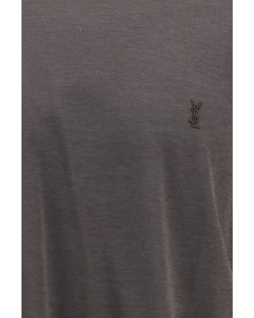 Saint Laurent Gray Dark Taupe Logo T-Shirt for men