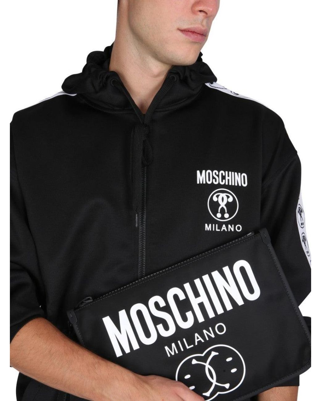 Moschino Black Full-Zip Sweatshirt With Logo Accents for men