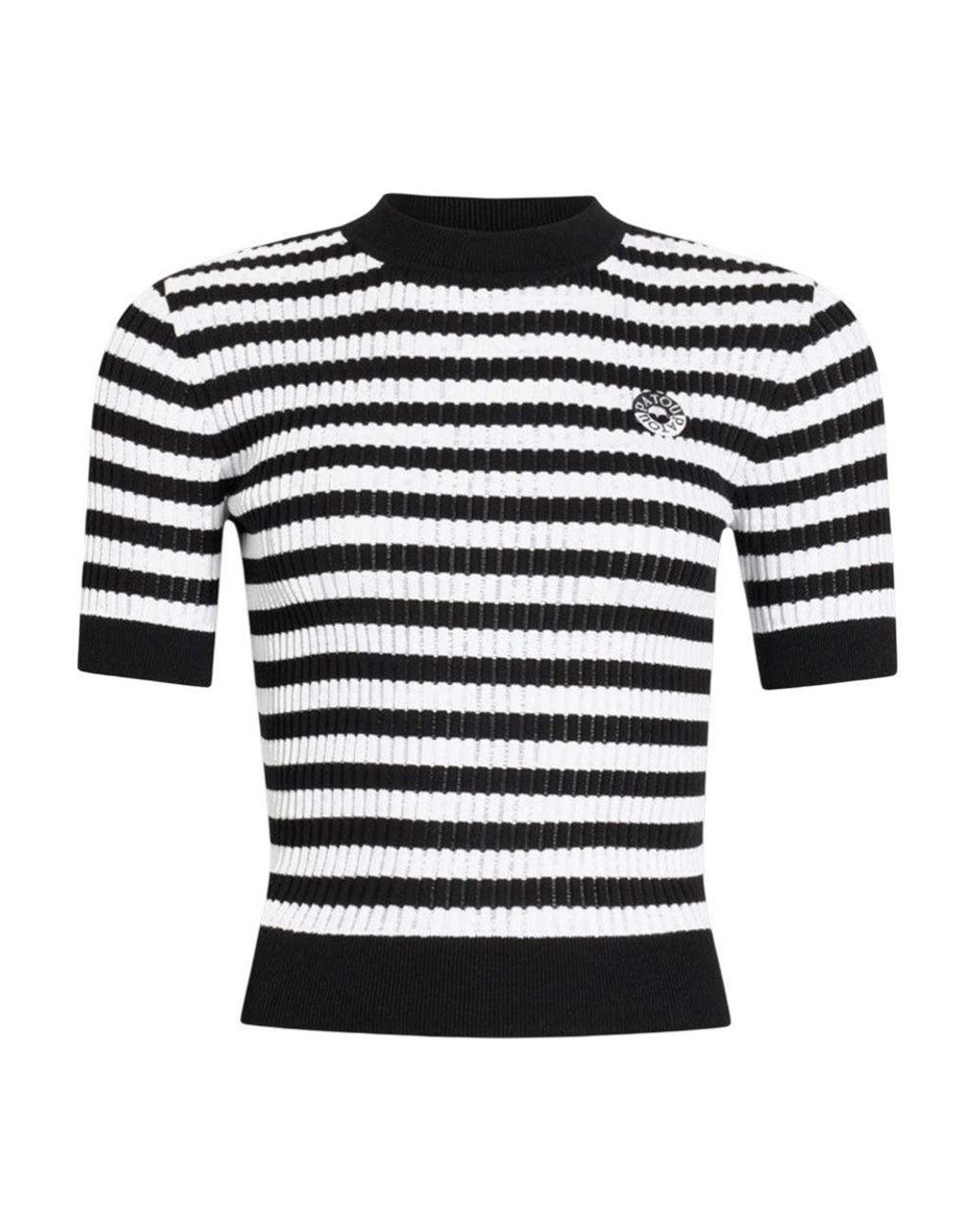 Patou Black Stripes Mock Collar T-Shirt