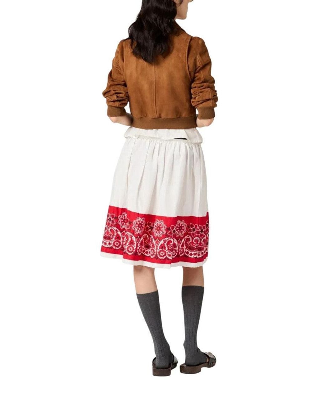 Miu Miu Red Printed Knee Length Skirt