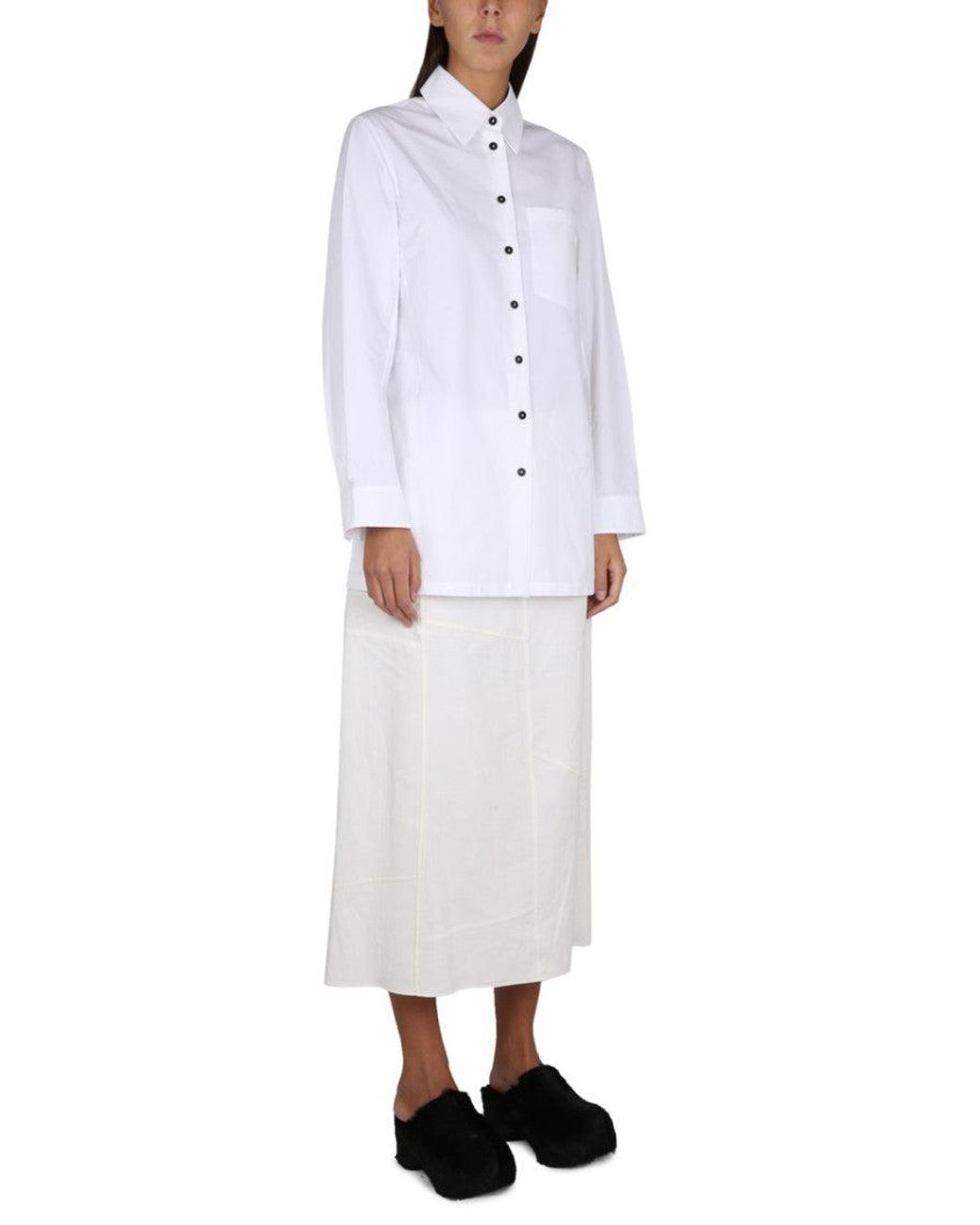 Jil Sander White Poplin Shirt With Pointed Collar