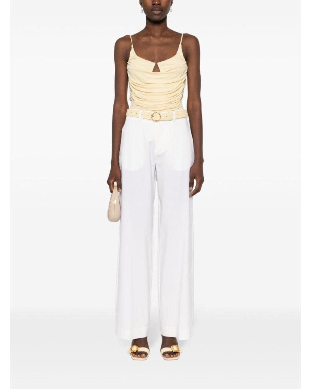 P.A.R.O.S.H. White Lillie Pressed-Crease Wide-Leg Pants