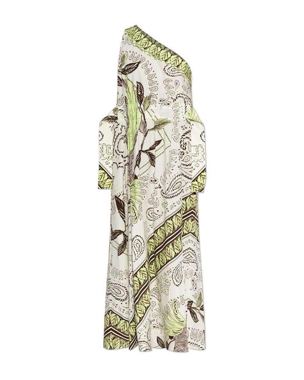 Tory Burch Metallic Multicolour One Shoulder Printed Midi Dress