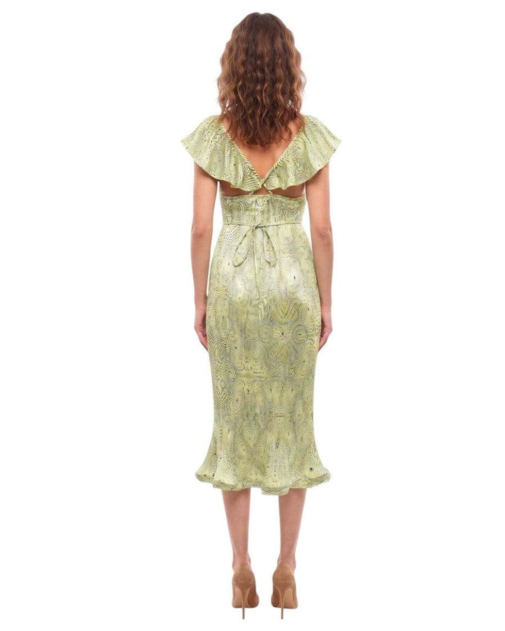 Stella McCartney Green Printed V Neck Midi Dress