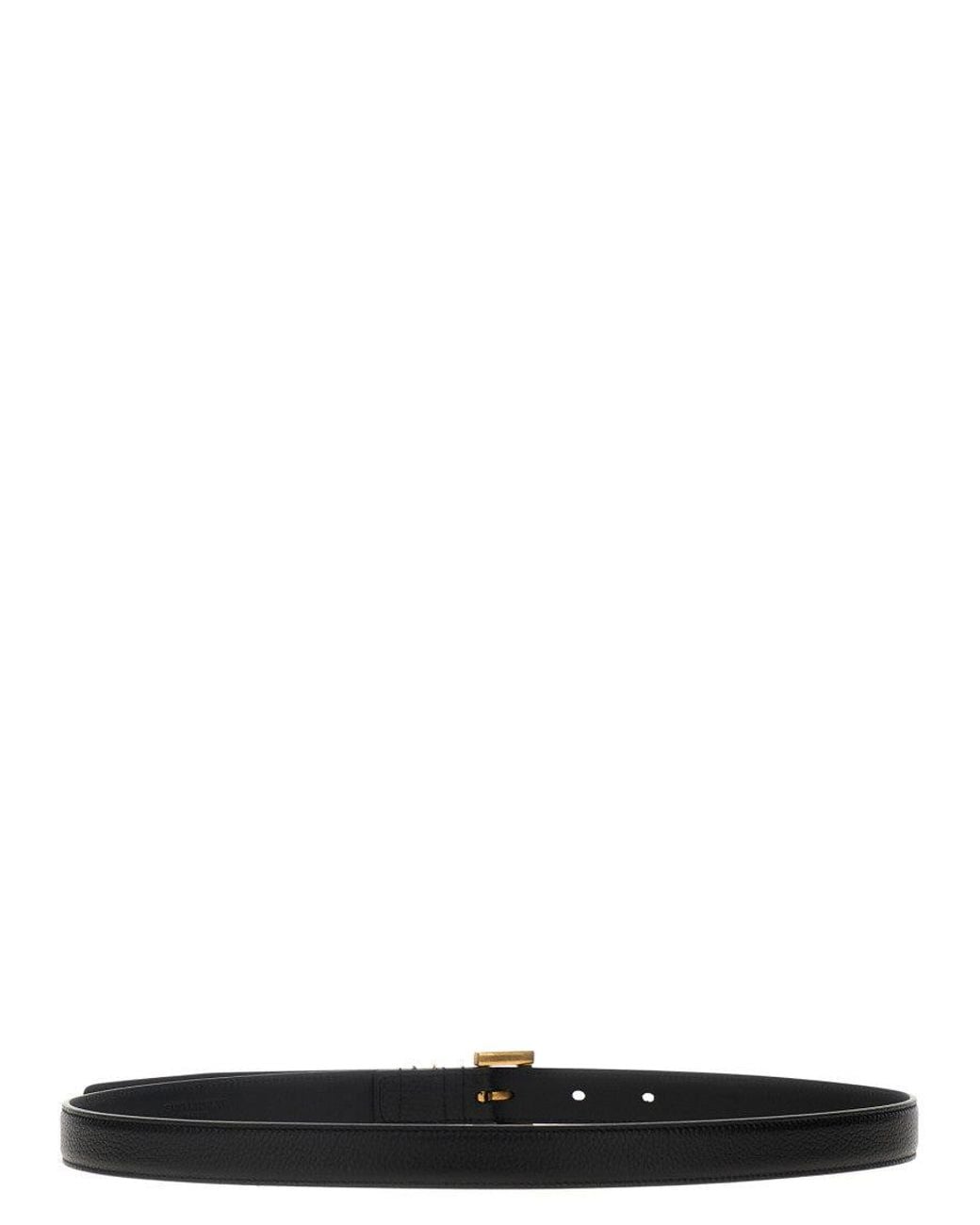 Saint Laurent Black Cassandre Buckle Textured Belt