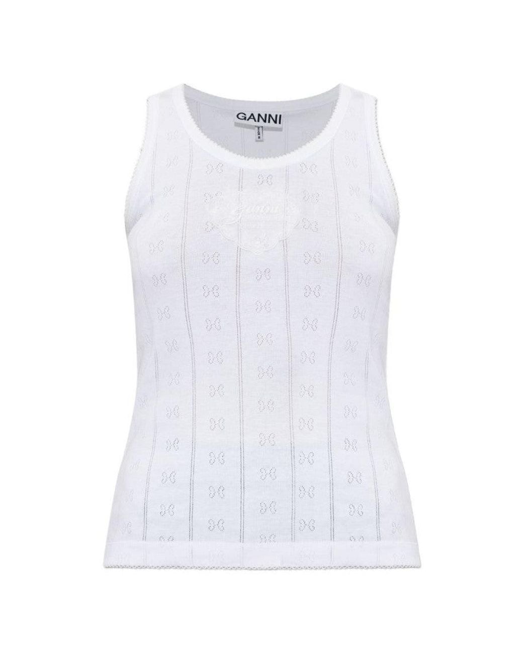 Ganni White Round Neck Top