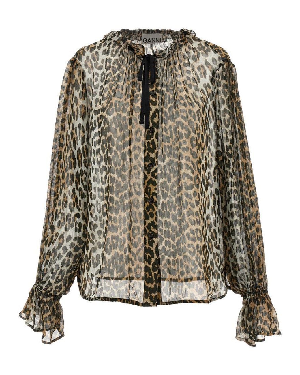 Ganni Multicolor Print Chiffon Tie String Shirt