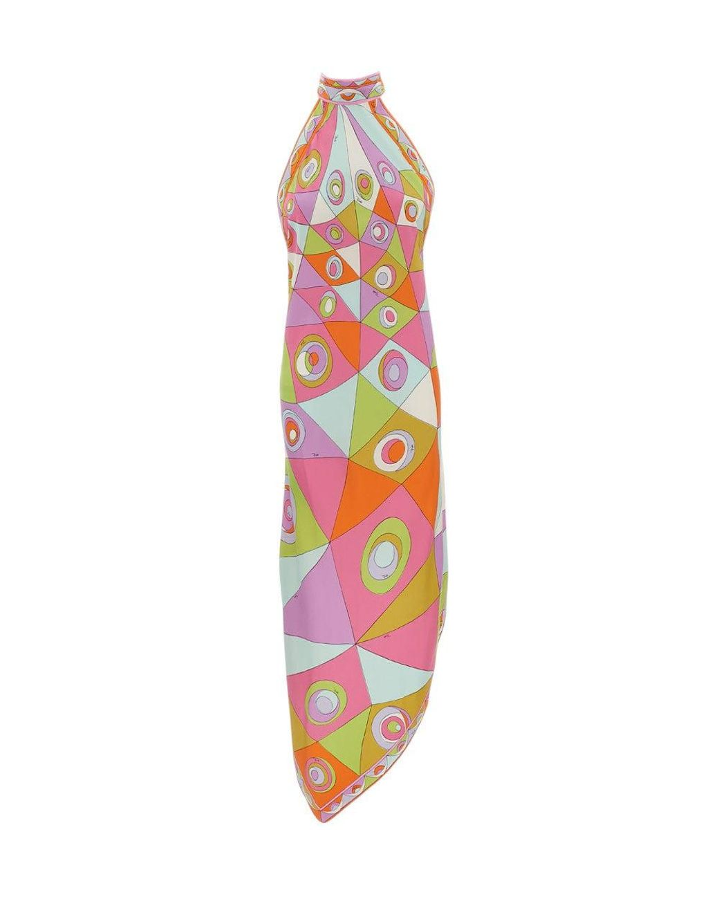 Emilio Pucci White Multi Color Halter Neck Maxi Dress