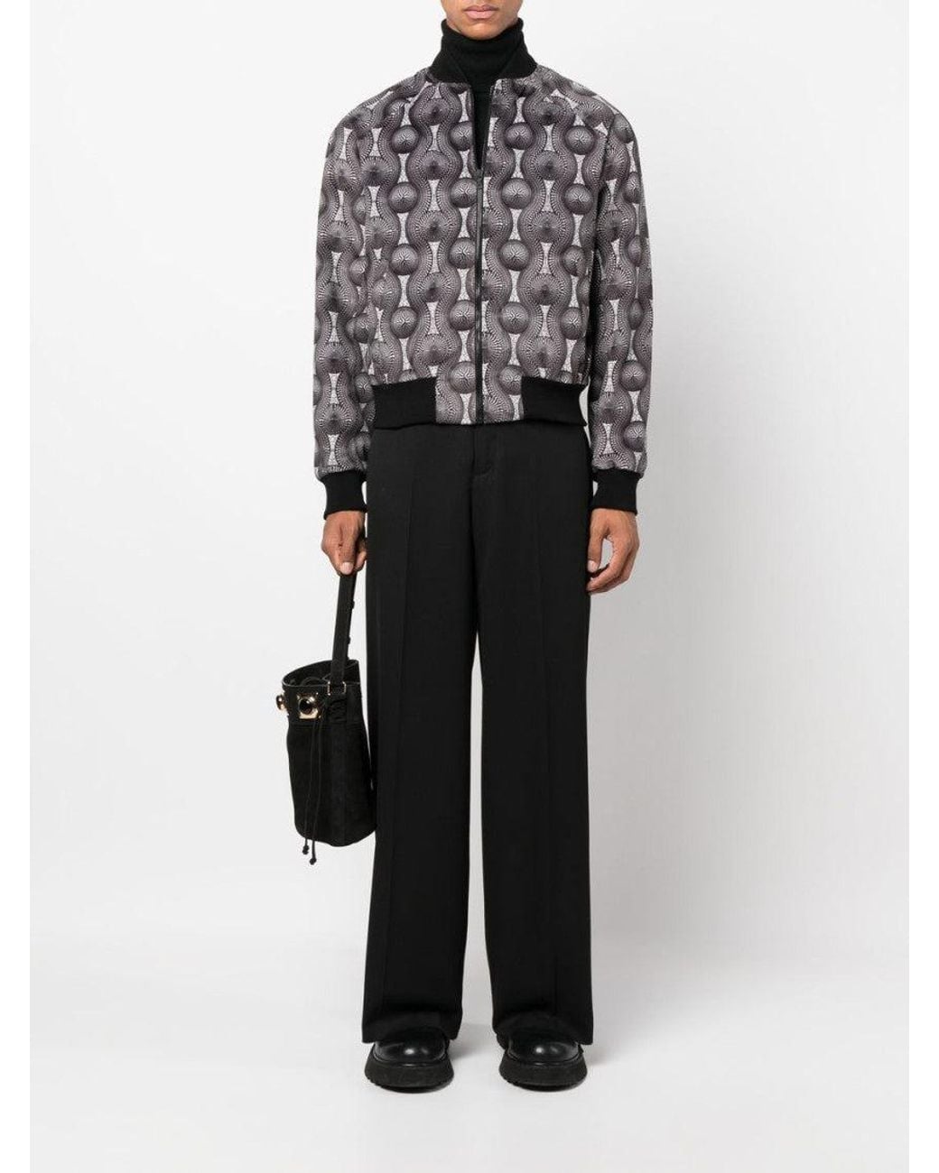 OZWALD BOATENG Gray Printed Velvet Bomber Jacket for men