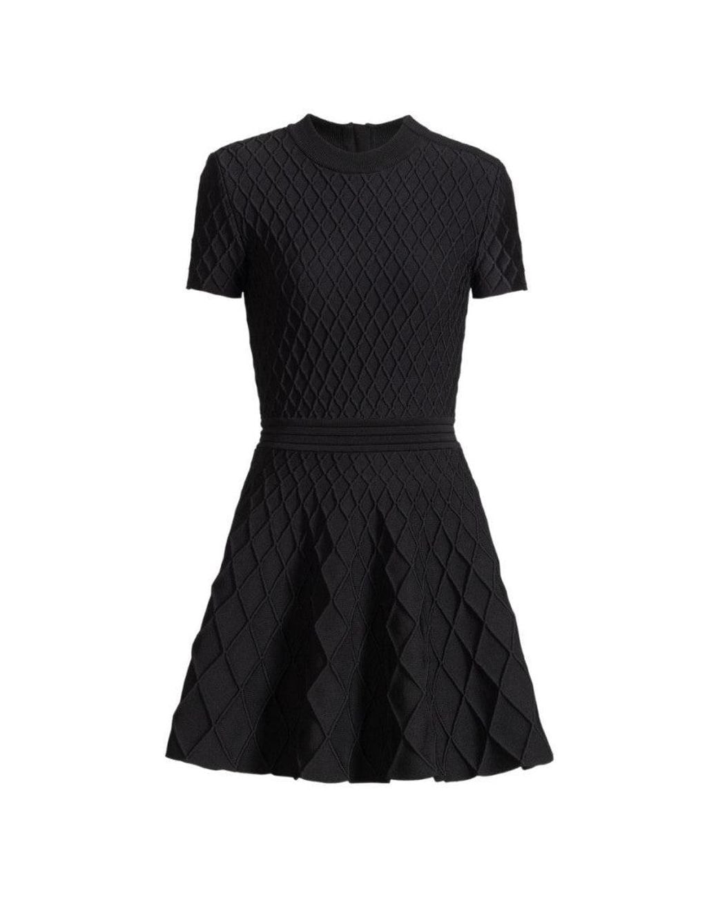 Balmain Black Textured Crew Neck Mini Dress