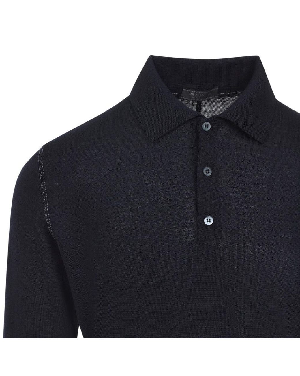Prada Blue Solid Polo Sweater for men