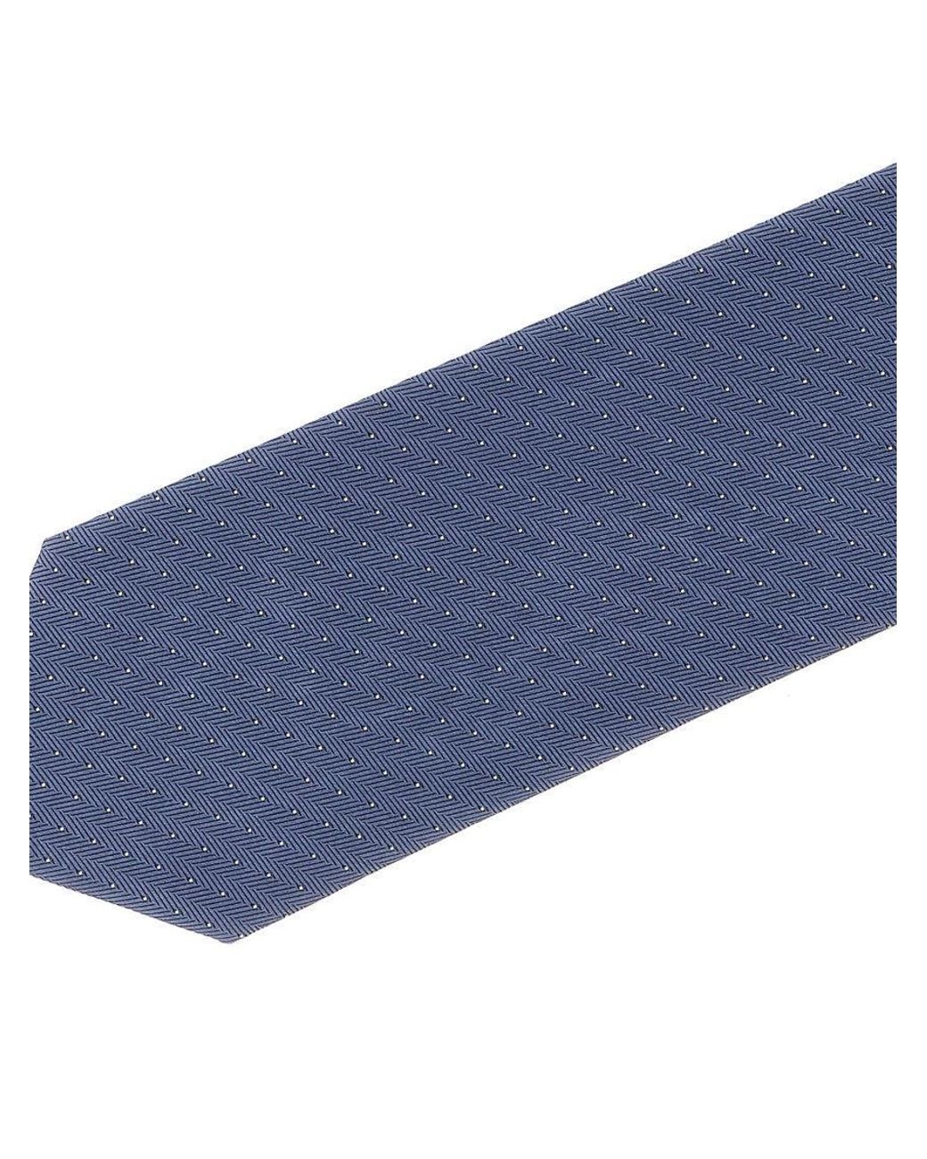 Brioni Blue Herringbone Polka Dot Tie for men