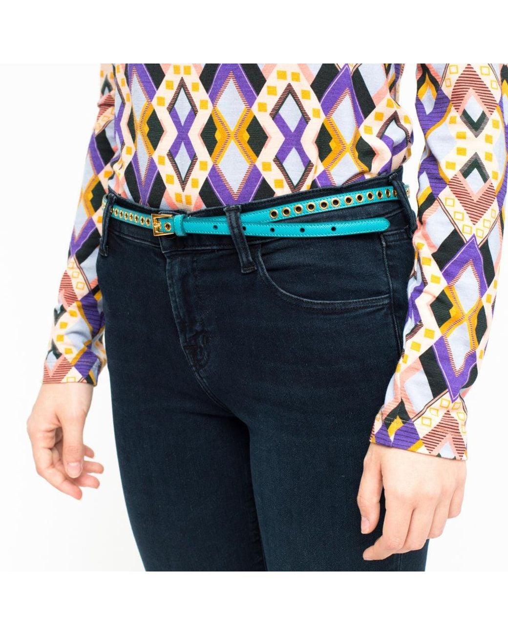Prada Blue Skinny Eyelet Embellished Belt