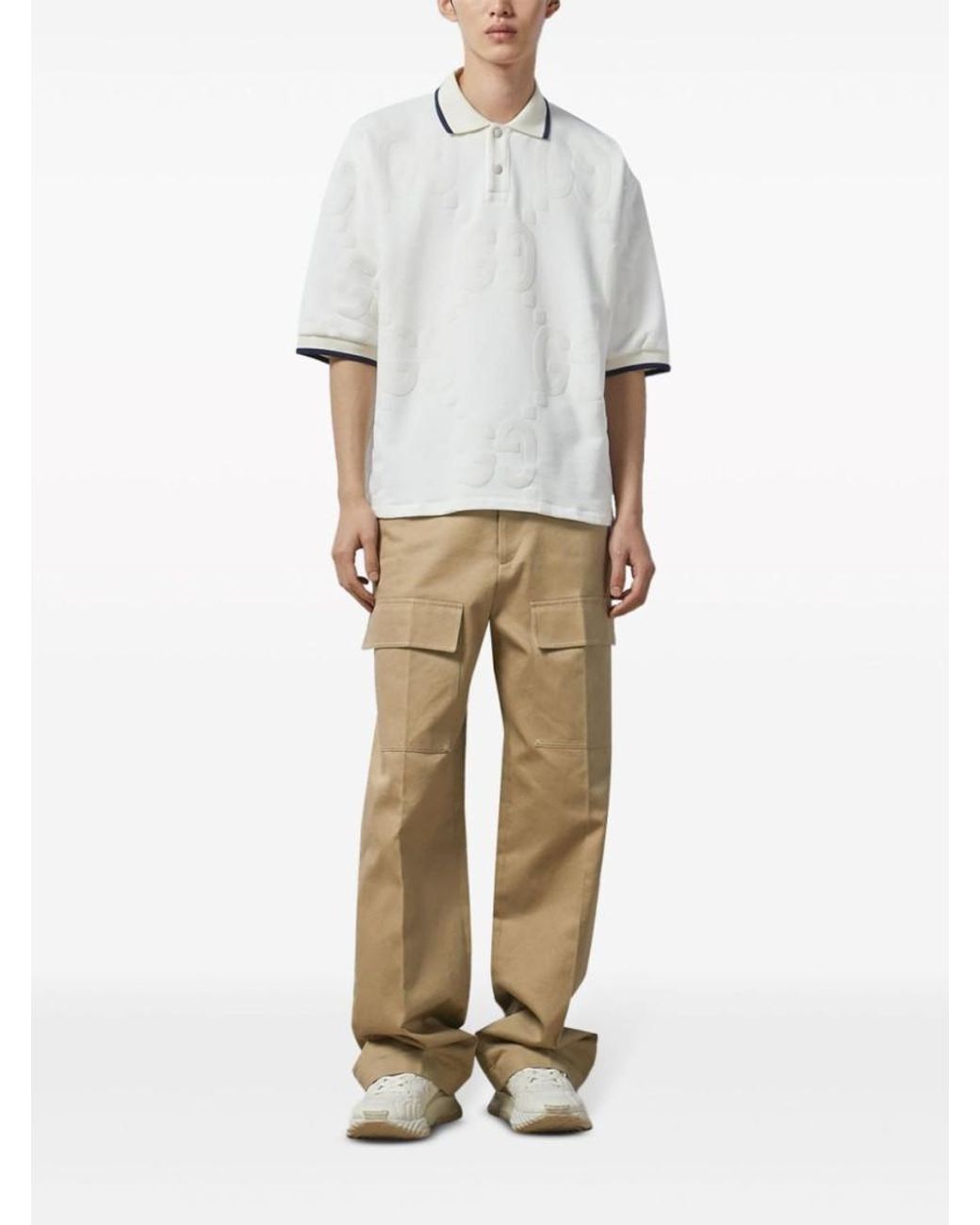 Gucci Natural High-Waisted Pants With Logo Patch for men
