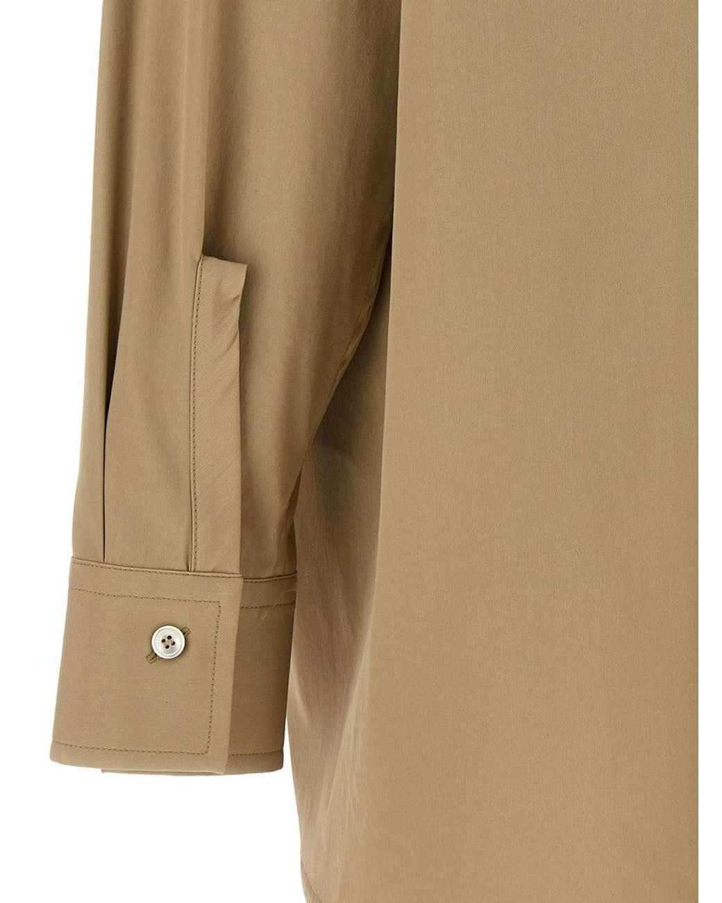Ferragamo Natural Panel-Designed Cotton Poplin Shirt With Tone-On-Tone Logo