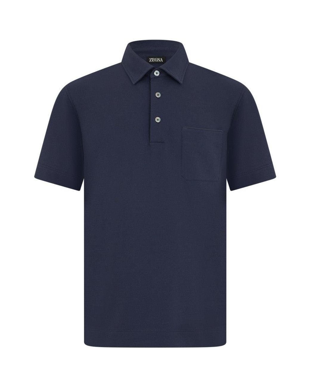 Zegna Blue Solid Shirt Collar Polo for men