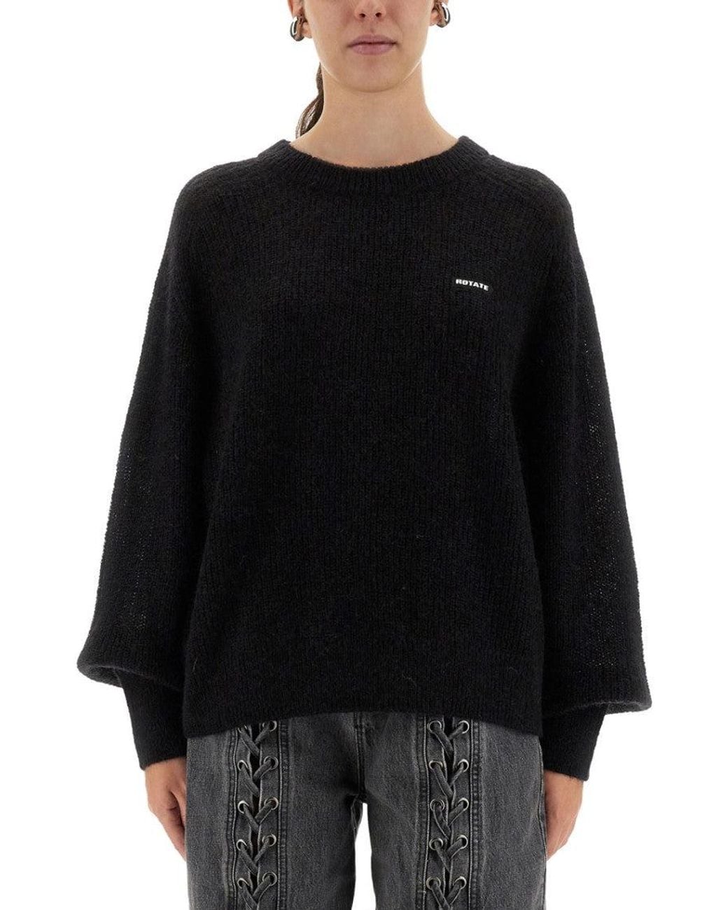 ROTATE BIRGER CHRISTENSEN Black Lightweight Knit Sweater With Logo Detail
