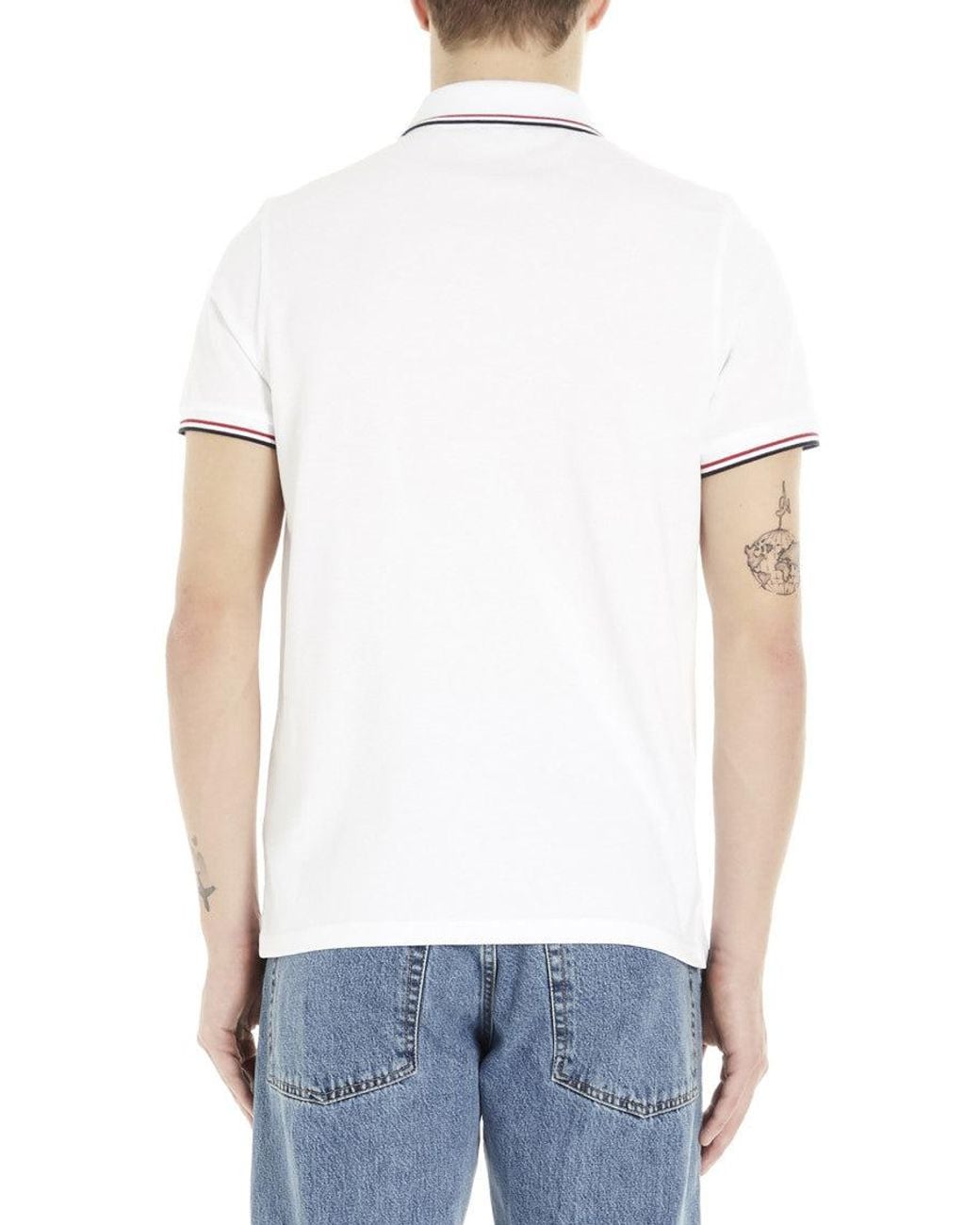 Moncler White Logo Shirt Collar Polo for men