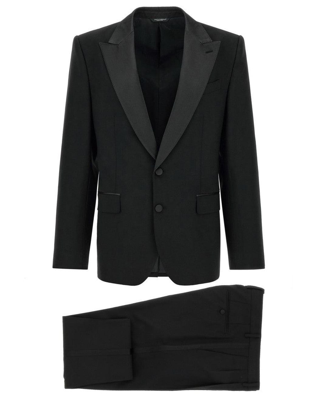 Dolce & Gabbana Black Solid Peaked Lapel Suit for men