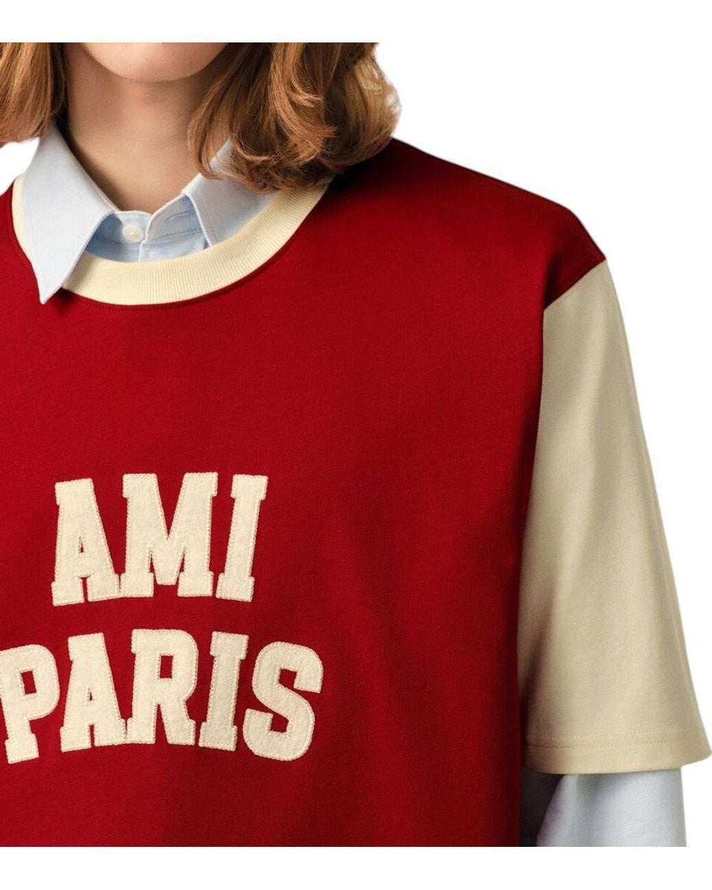 AMI Red Logo Crew Neck T-Shirt
