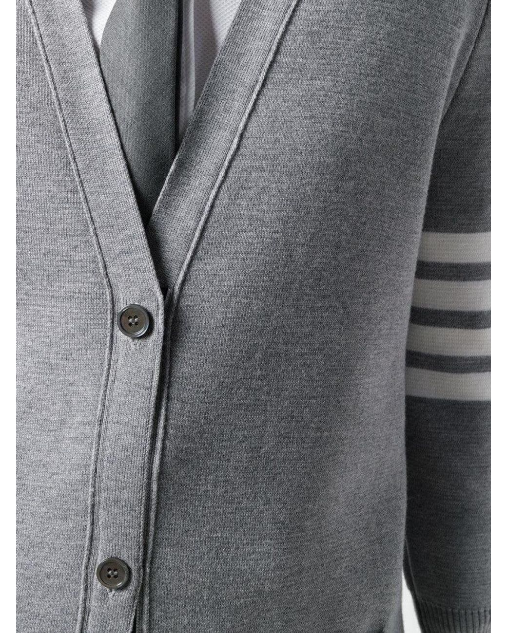 Thom Browne Gray Light Long V-Neck Cardigan