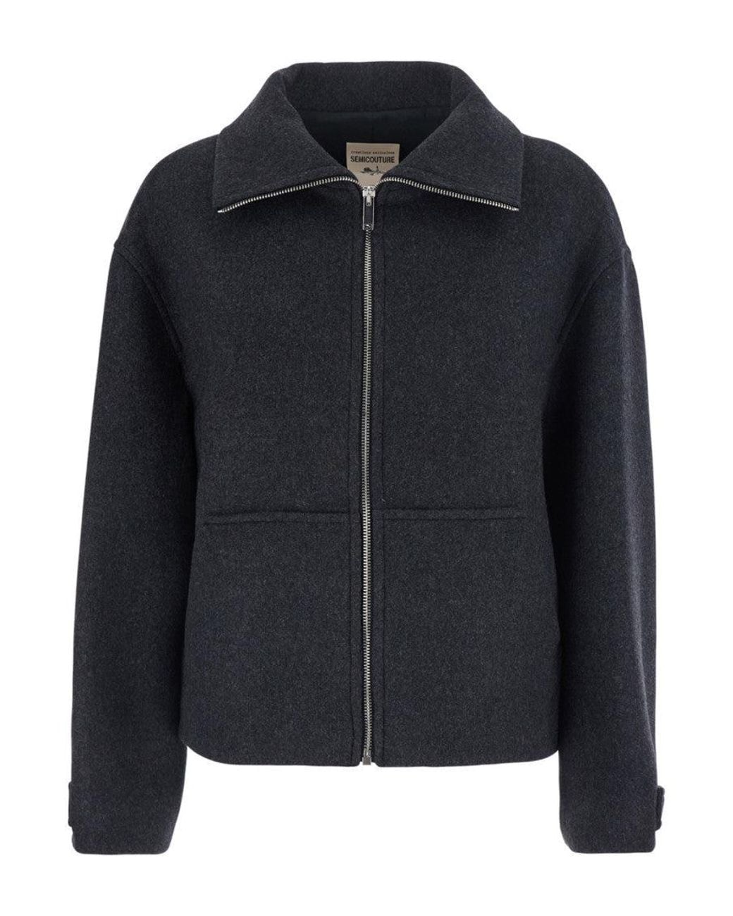 Semicouture Black Solid Shirt Collar Jacket