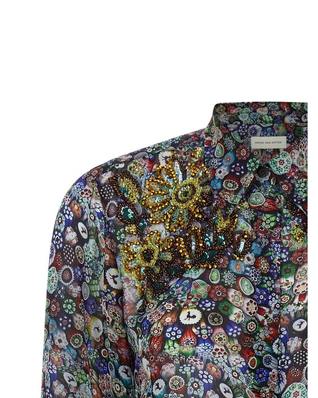Dries Van Noten Gray Regular Floral Shirt