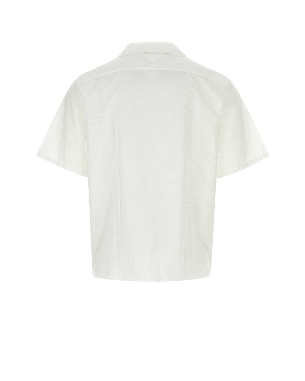 Prada White Embroidered Poplin Shirt for men