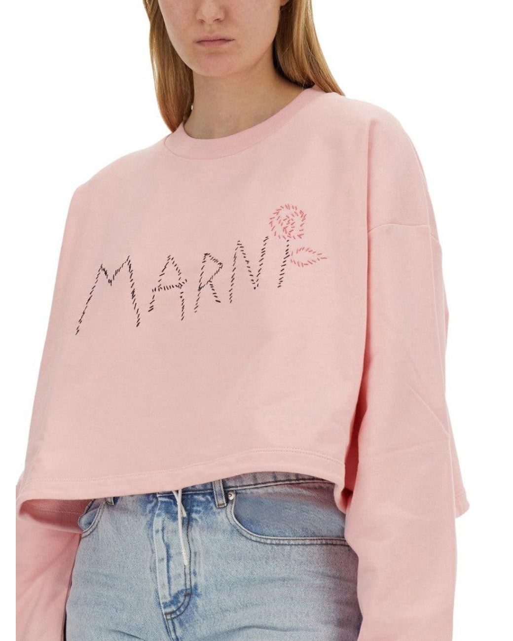 Marni Pink Cropped Relaxed-Fit Sweatshirt