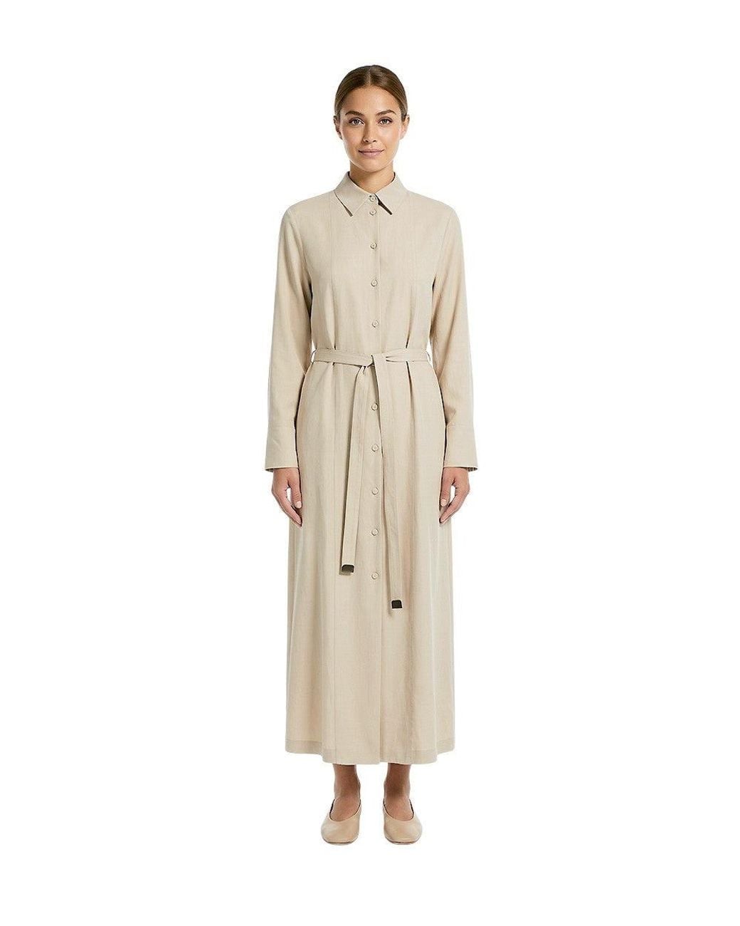 Max Mara Natural Solid Shirt Collar Maxi Dress