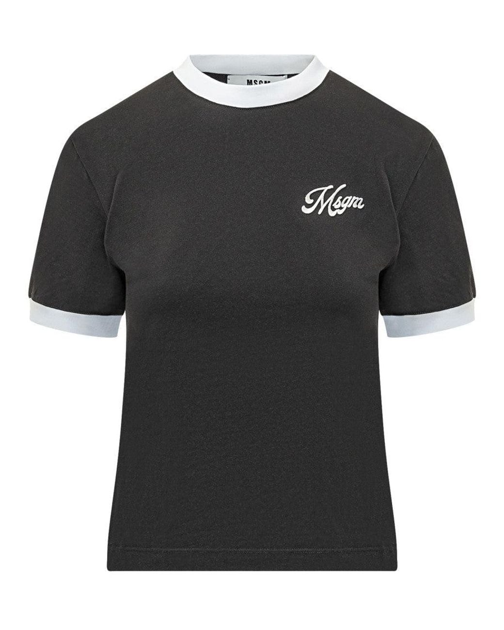 MSGM Black Ringer T-Shirt With Embroidery