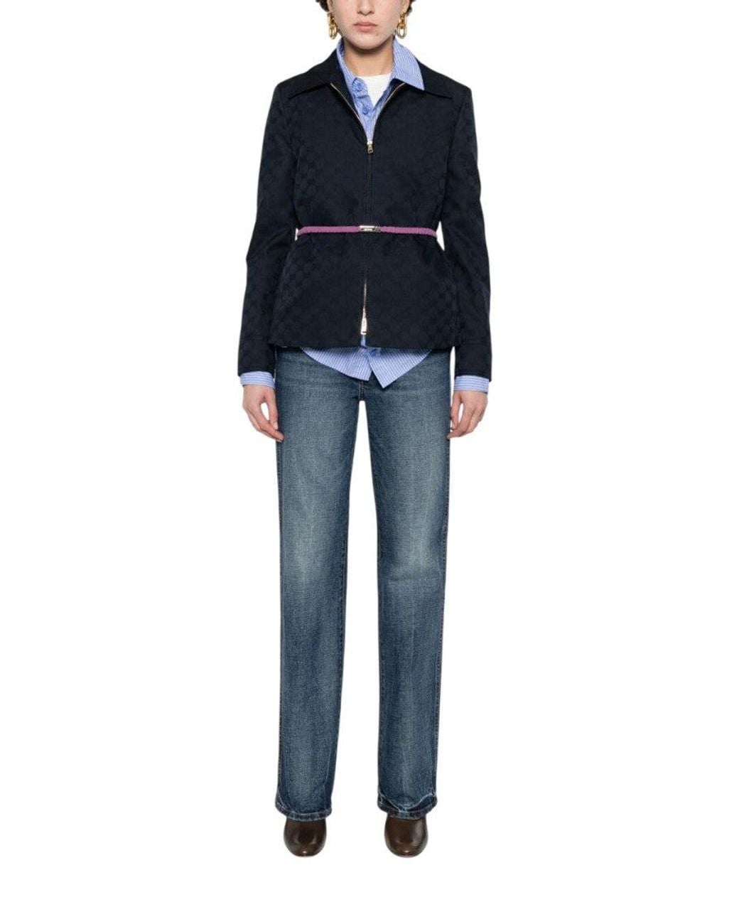 Gucci Blue Logo Shirt Collar Blazer