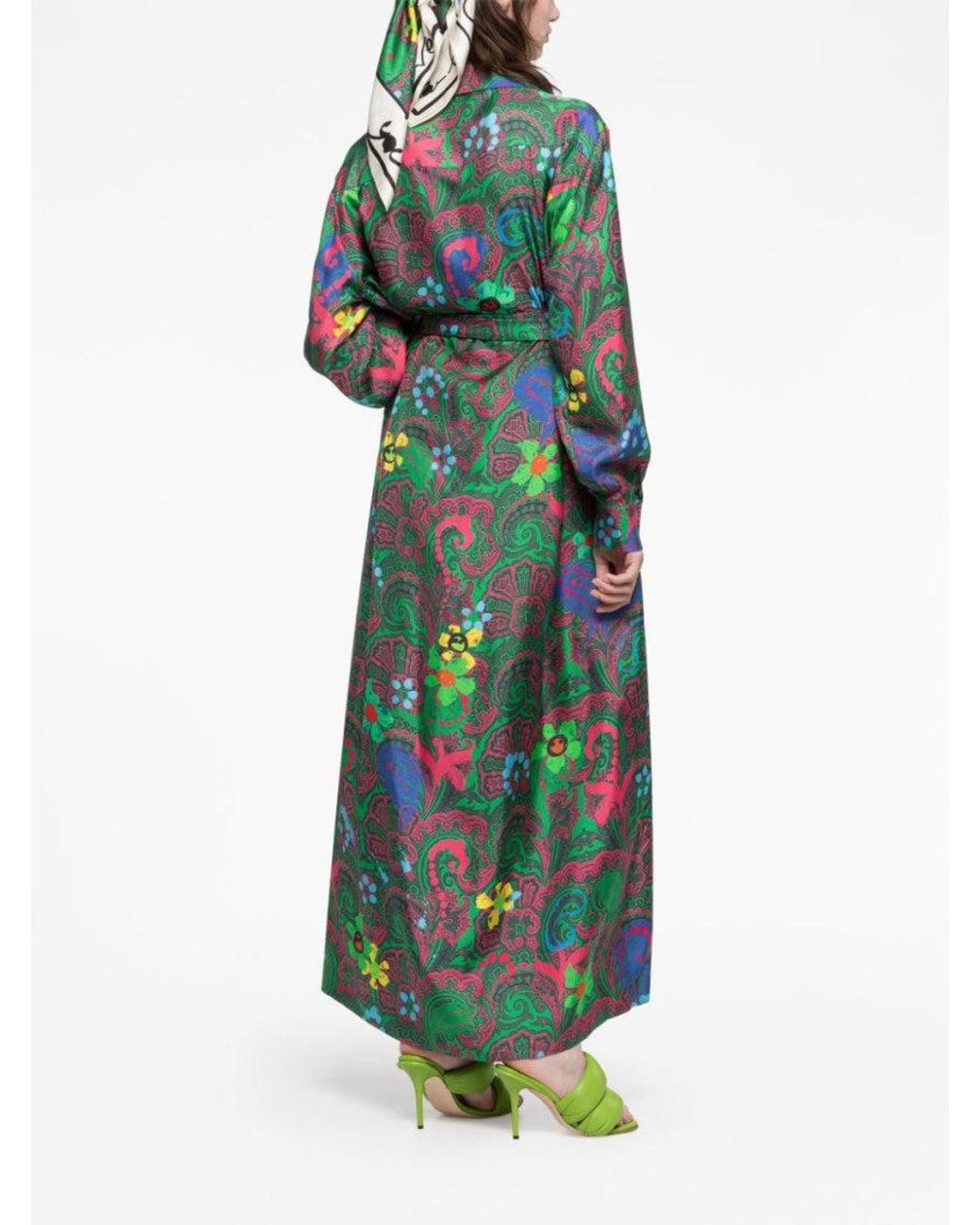 AZ FACTORY Green Paisley Print Long Wrap Dress