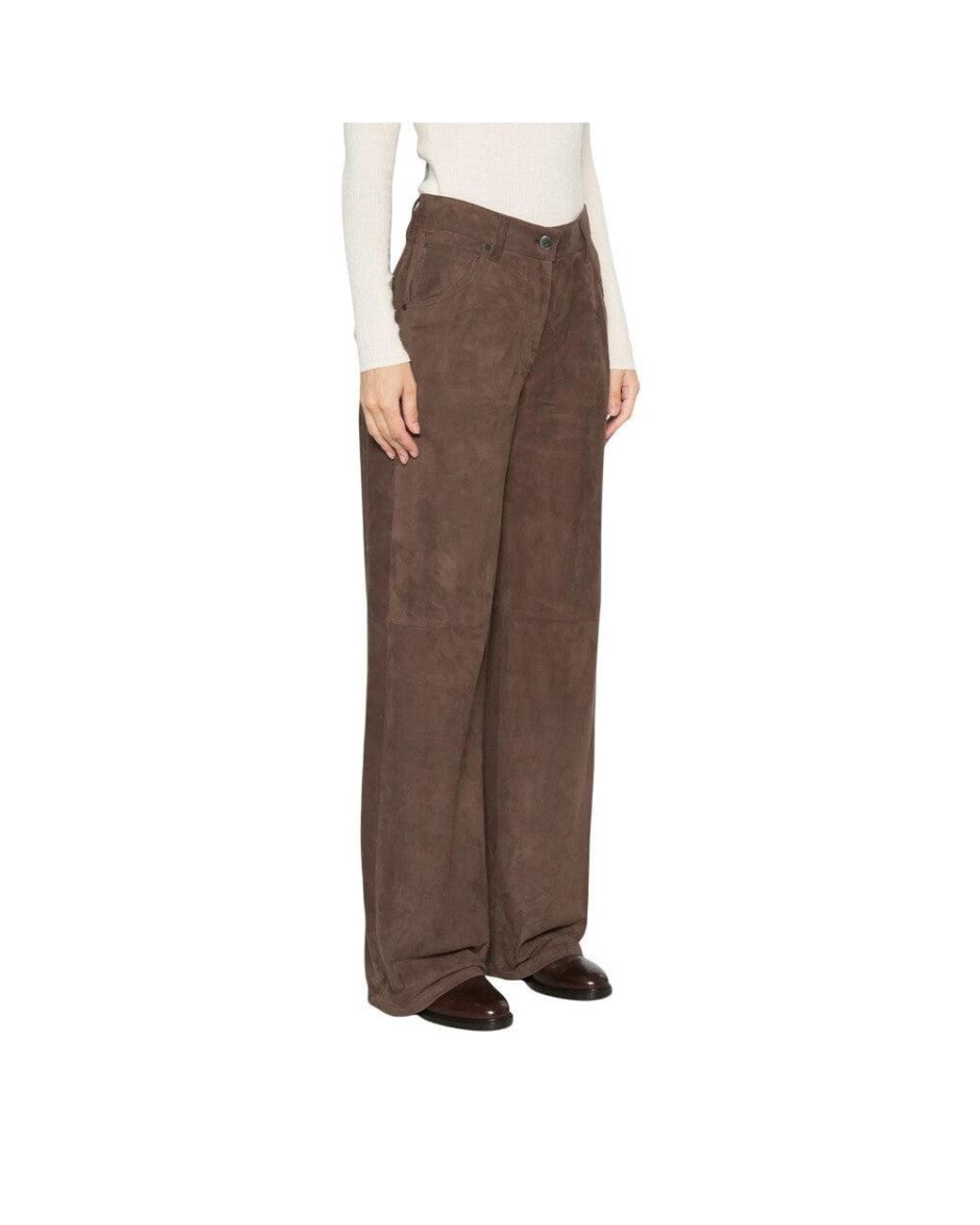 Brunello Cucinelli Brown Flat Front Pants