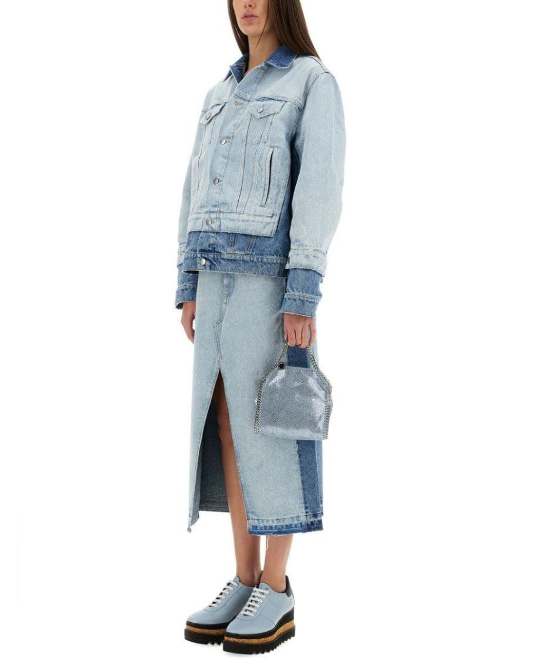 Stella McCartney Blue Denim Color Block Midi Skirt