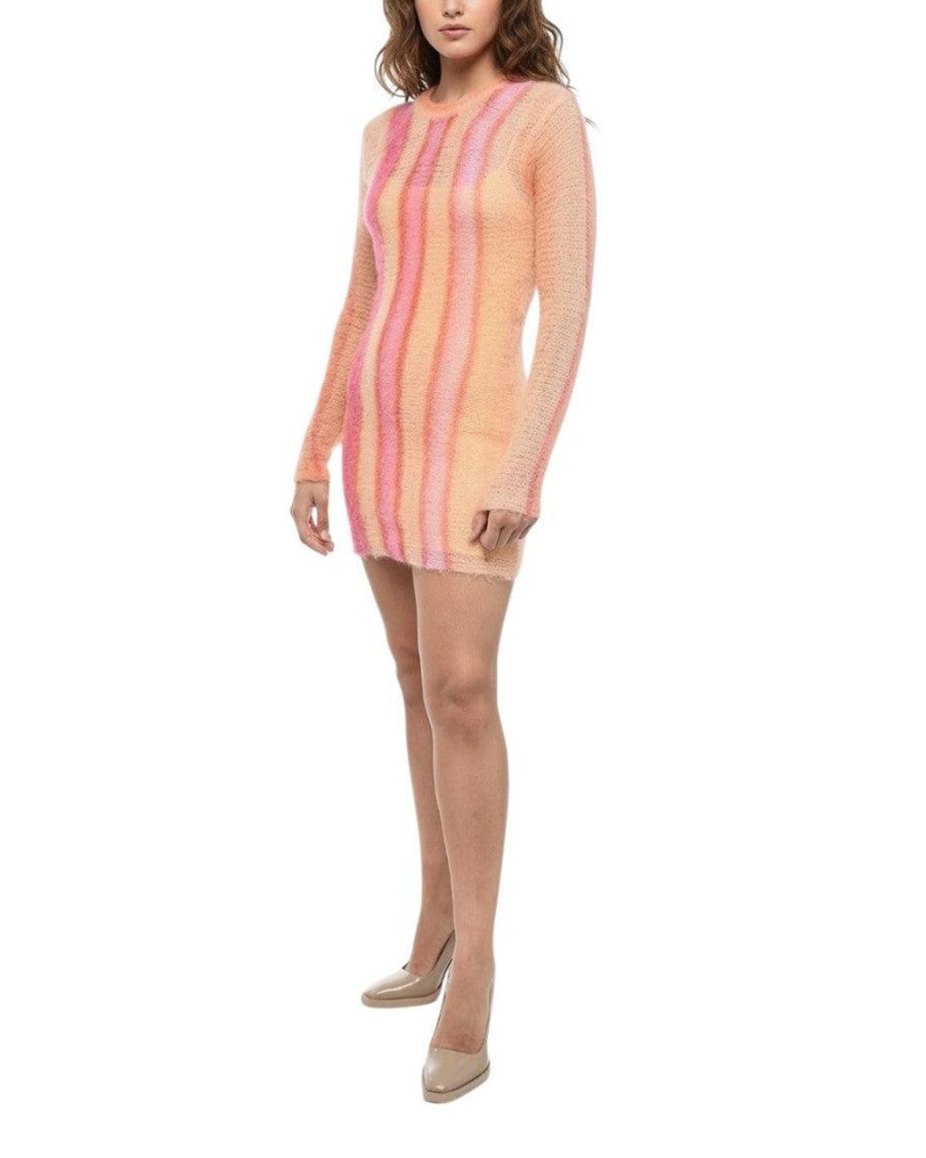 DIESEL Orange Stripes Crew Neck Mini Dress