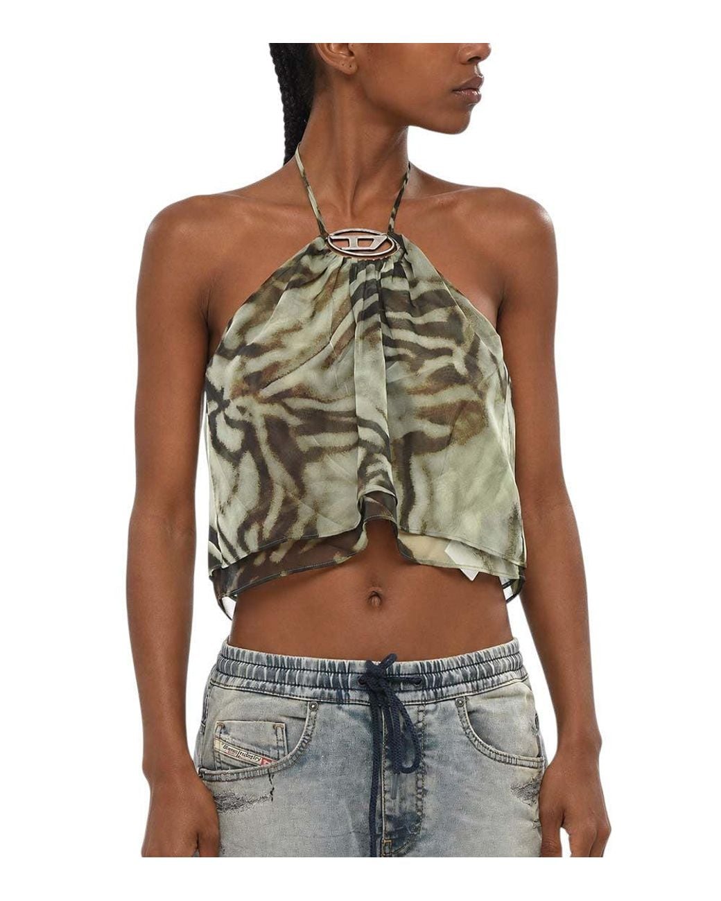 DIESEL Green Animal Print Top
