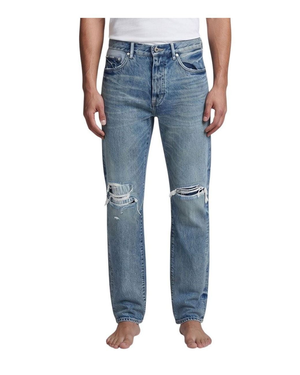 Purple Brand Blue Distressed Mid Rise Jeans for men