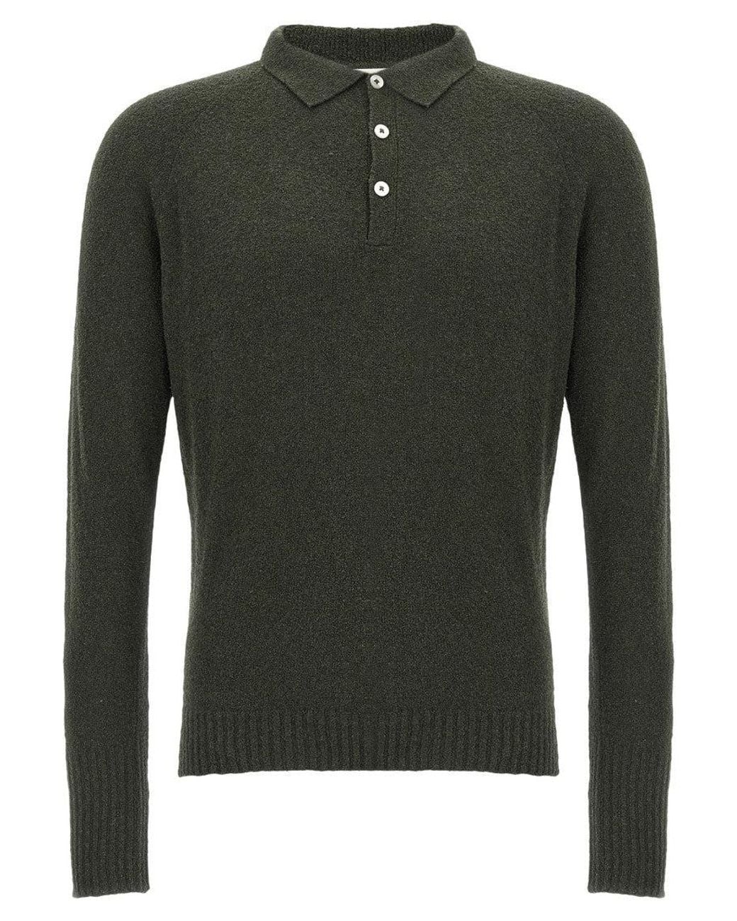 Ma'ry'ya Green Bouclé Cotton Polo Shirt for men