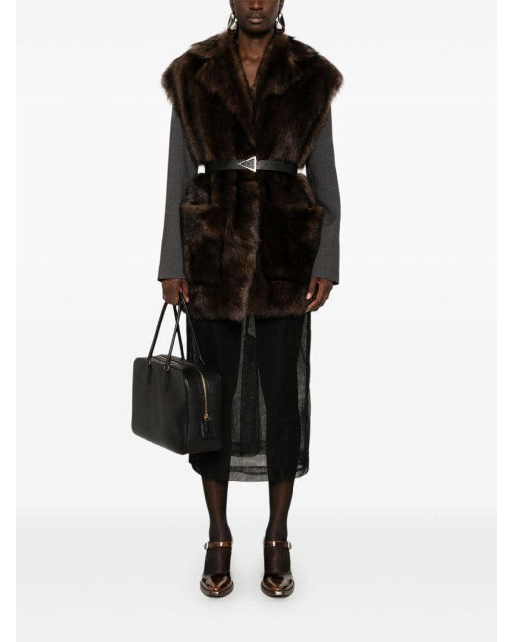 Prada Black Fur Sleeveless Trench Coat